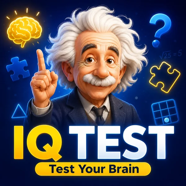 Albert Einstein illustration with IQ test elements