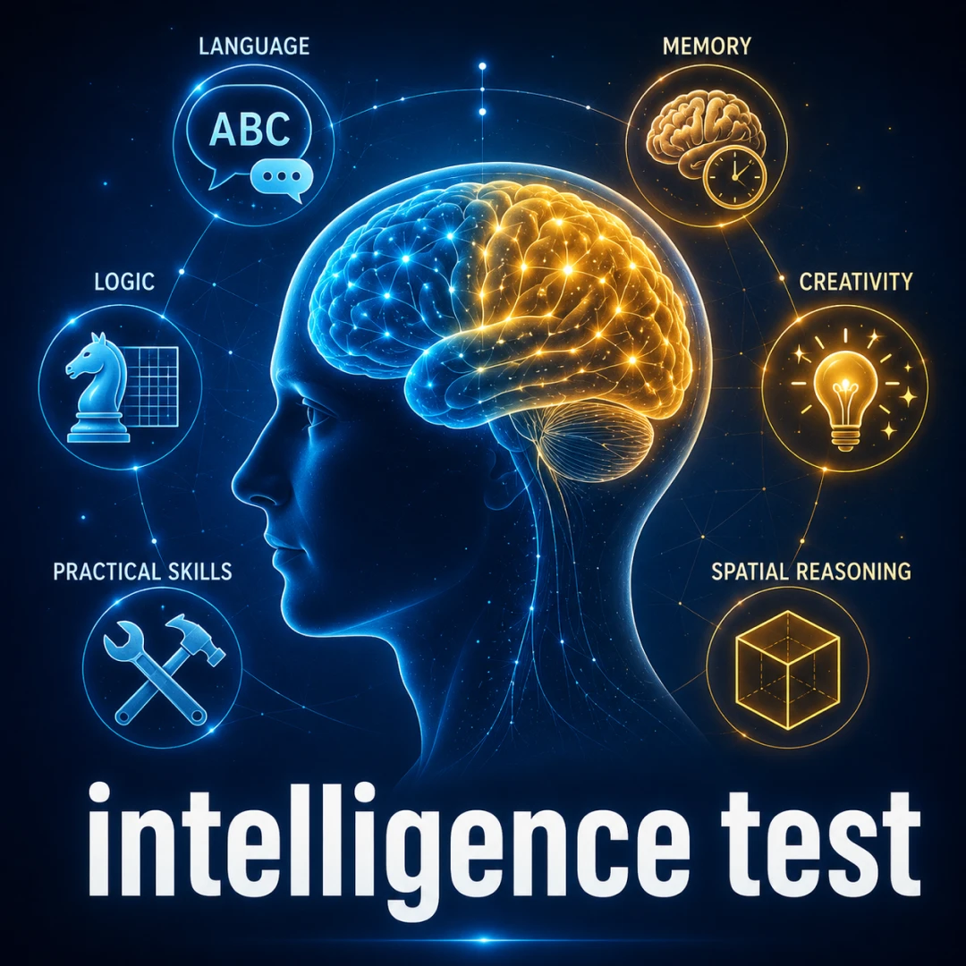 Intelligence test concept: interlocking gears representing the g factor of general cognitive ability
